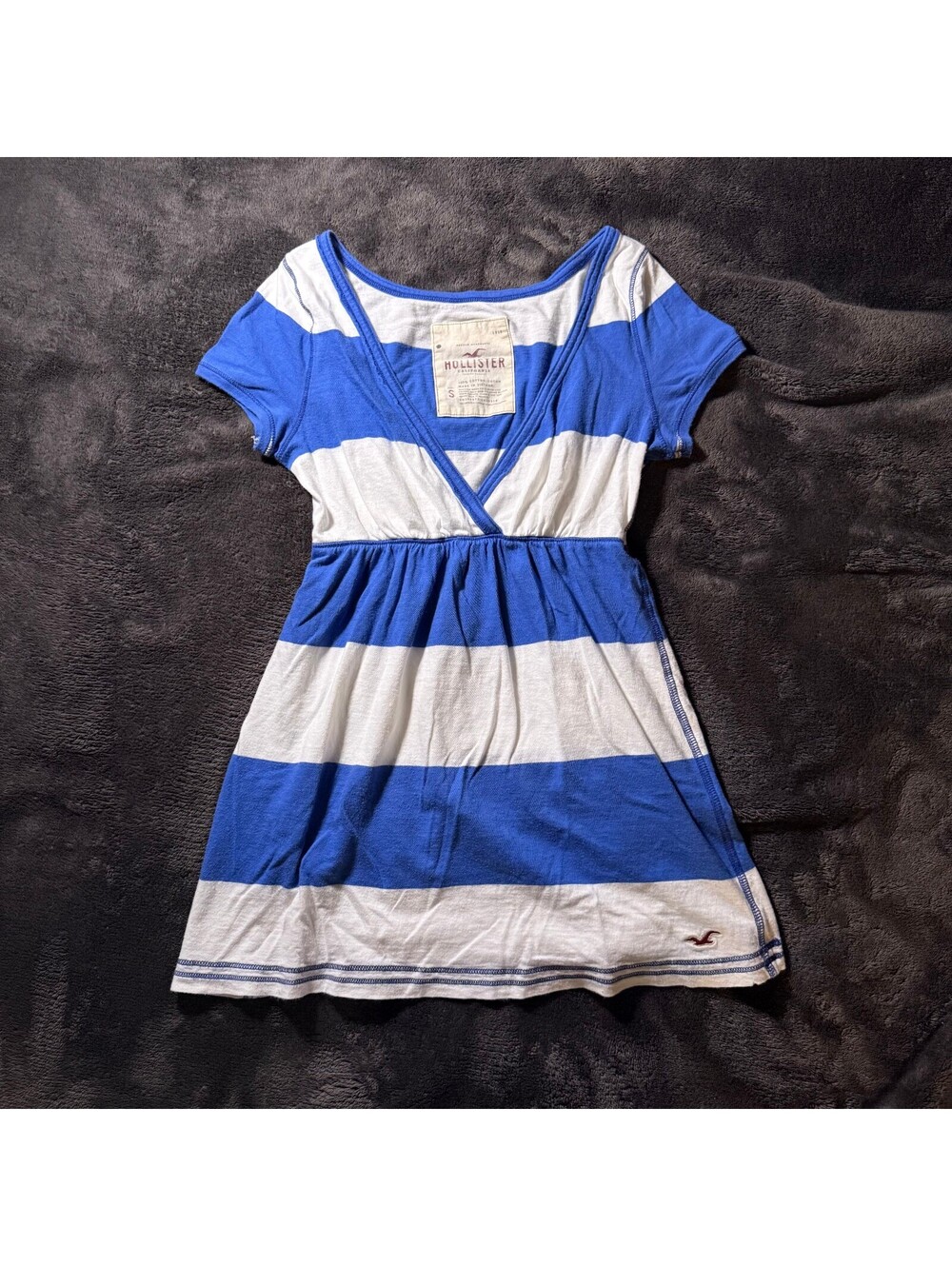 Hollister blue and white striped short sleeve babydoll top